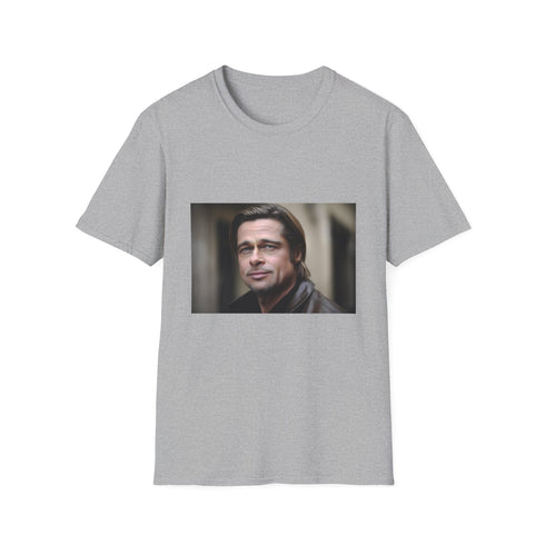 Charcoal cotton T-shirt with Brad Pitt printed design evokes timeless Hollywood charm