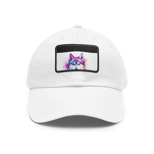 Husky Baseball Cap white with light brown patch and rectangle shape.