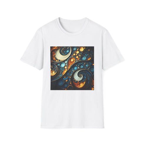 Charcoal fractal crew neck T-shirt with intricate nature-inspired patterns in cotton