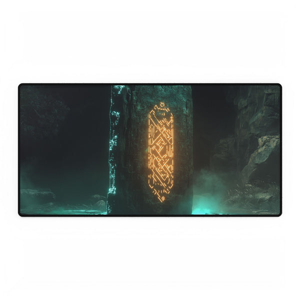 Monolith Glowing with Sacred Runes — XL & XXL Desk Mat — Full Top-Down Artwork View
