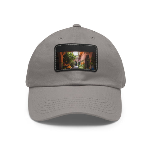 Colorful Marrakech mosaic baseball cap with white light brown patch.