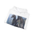 Dragon soaring over mystical landscape navy unisex hoodie in size small.