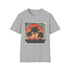 Charcoal Palm Paradise Retro Sunset Escape T-Shirt Cotton Crew Neck.
