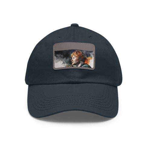 Ed Sheeran watercolor splatter baseball cap white light brown patch.
