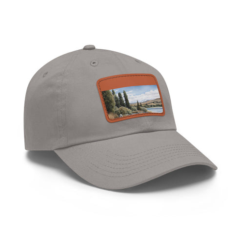 Kiwi Lake Adventure Cotton Baseball Cap in White with Light Brown Patch
