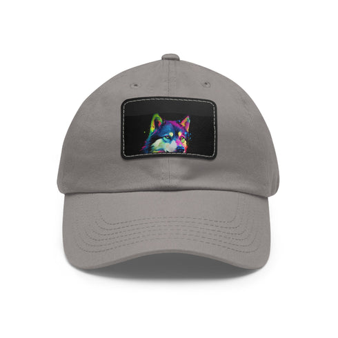 Husky Love Baseball Cap in White with Light Brown Rectangle Patch