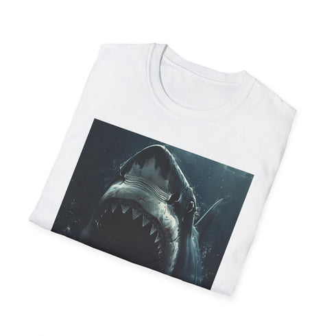 Charcoal cotton crew neck t-shirt with a bold Jaws painting design