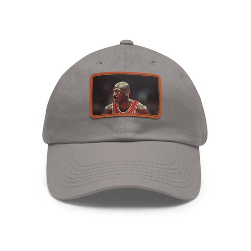 White cotton Chicago Bulls hat with light brown rectangle patch.