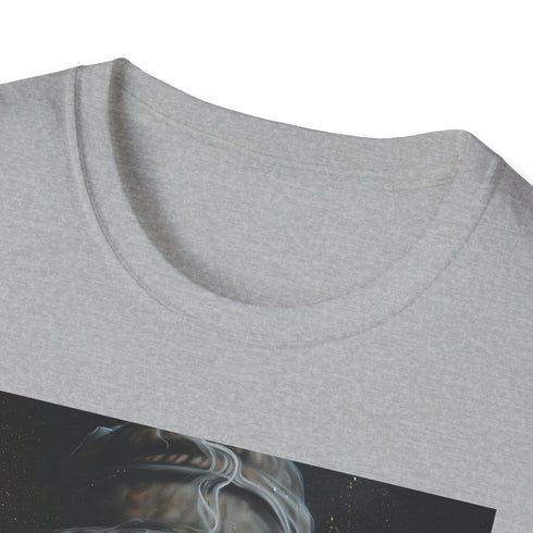 Charcoal cotton crew neck t-shirt with Albus Dumbledore painting design.