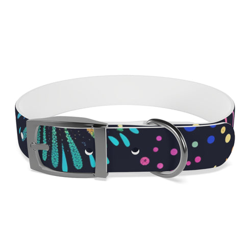 Vibrant festive fireworks dog collar for M-sized dogs in black onyx.