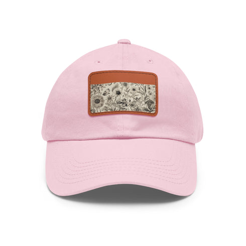 Botanical baseball cap in white with light brown patch variant.