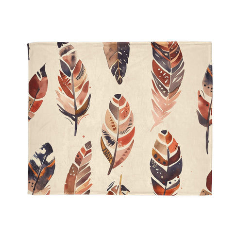 Bohemian Artisan Feathers Seamless Pattern Plush Fleece Throw Blanket - View 2 | Prints With Passion