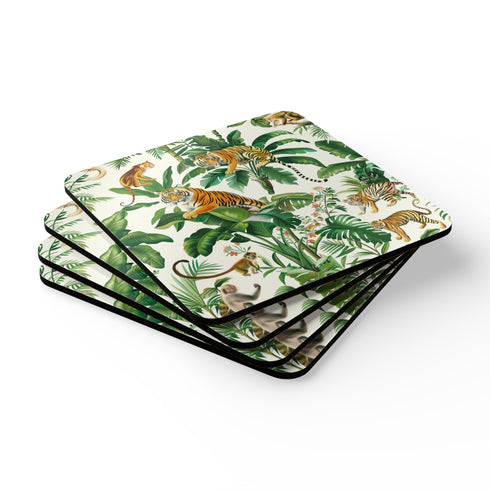 Tigers jungle safari coasters with wild seamless pattern for home decor.