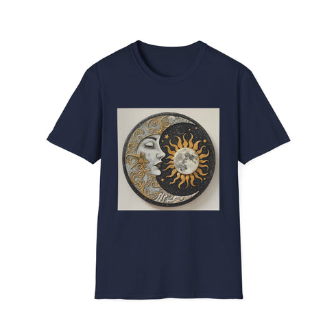 Charcoal mandala sun and moon cotton t-shirt for men and women