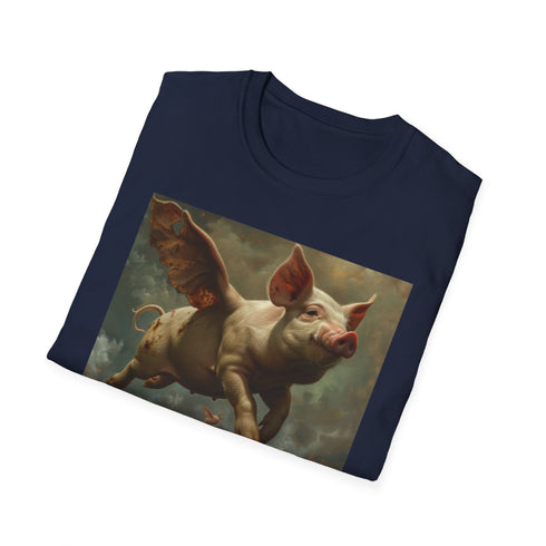 Surreal Flight Charcoal Cotton Crew Neck T-shirt Regular Fit Artistic Design