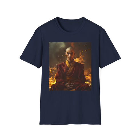 Charcoal crew neck T-shirt with vibrant Avatar elemental graphic design