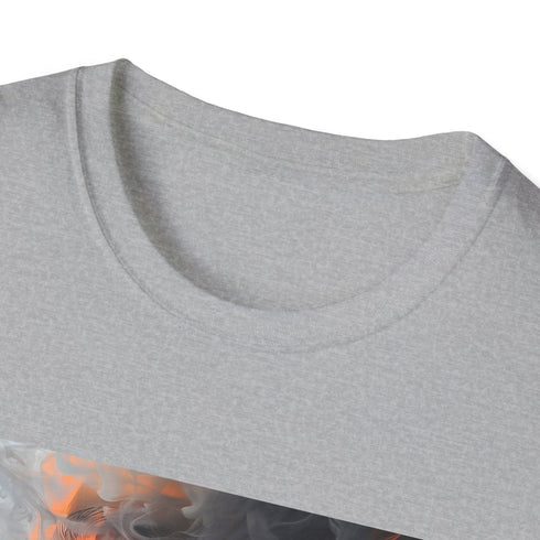 Abstract smoke art charcoal crew neck t-shirt with regular fit