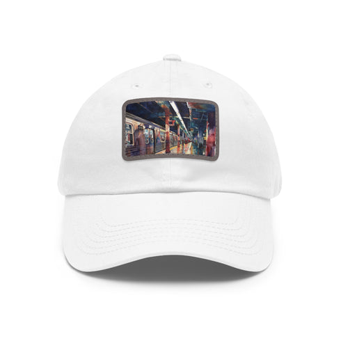New York City Subway Sunset Watercolor Baseball Cap White Rectangle Unisex