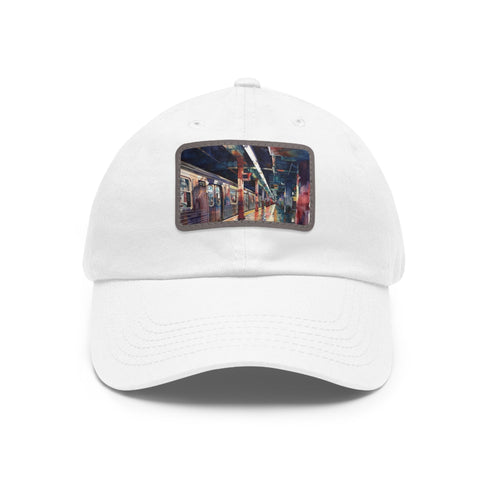 New York City Sunset Watercolor Baseball Cap White Light Brown Patch