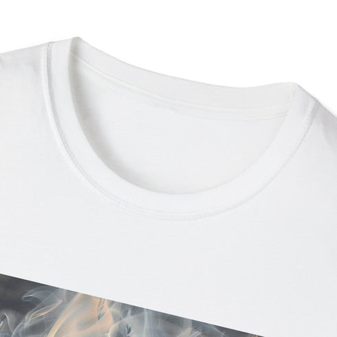 Abstract charcoal smoke art t-shirt in size S for men and women.