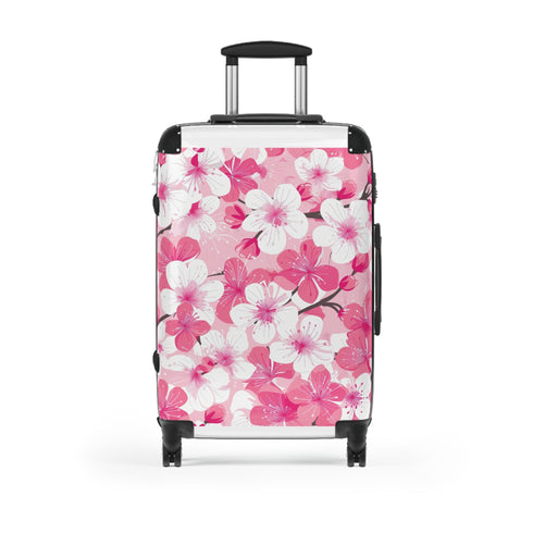 Small Black Cherry Blossom Suitcase: Elegant Spring Travel Accessories.