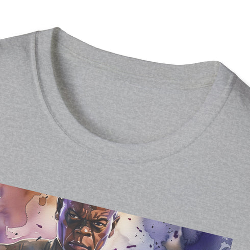 Charcoal crew neck T-shirt with printed Mace Windu illustration