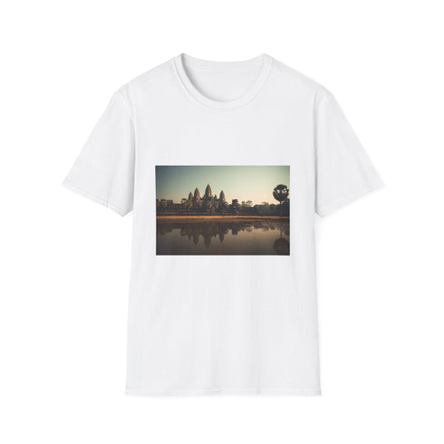 Charcoal cotton crew neck T-shirt featuring Angkor Wat silhouette for summer wear