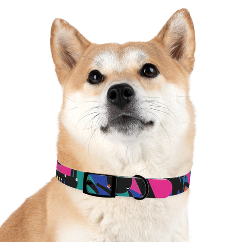 Neon graffiti dog collar with urban chic black onyx design.