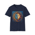Charcoal t-shirt with sun and moon mandala design symbolizing cosmic balance