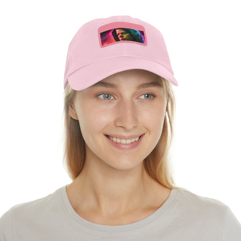 Neon watercolor dream hat with light brown patch, rectangle shape.