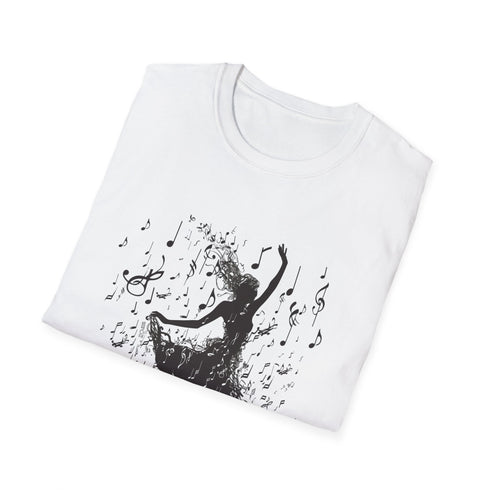 Charcoal cotton t-shirt with dancer silhouette and musical notes design