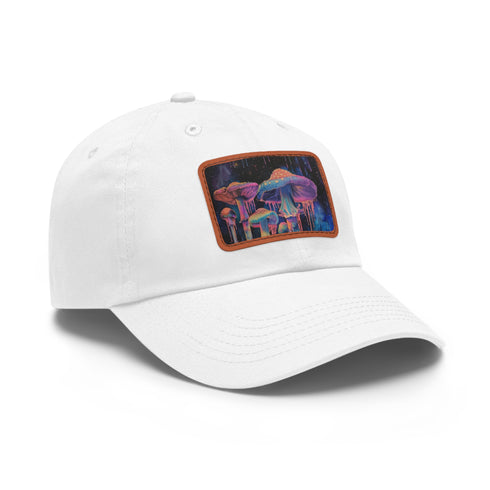 White and light brown unisex trucker hat with psychedelic mushroom design