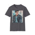 Charcoal t-shirt featuring watercolor Travolta as Danny Zuko with crew neck