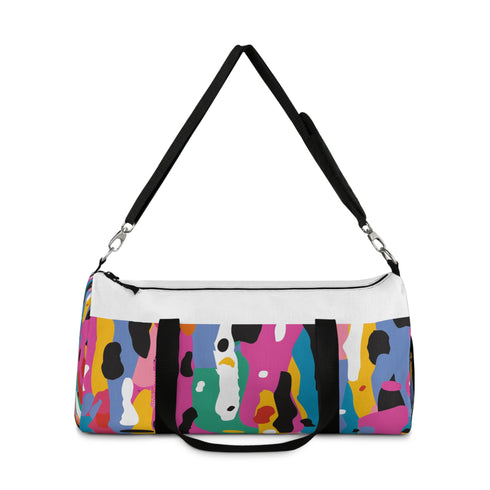 Abstract Bright Duffel Bag with Bold Colorful Seamless Pattern.