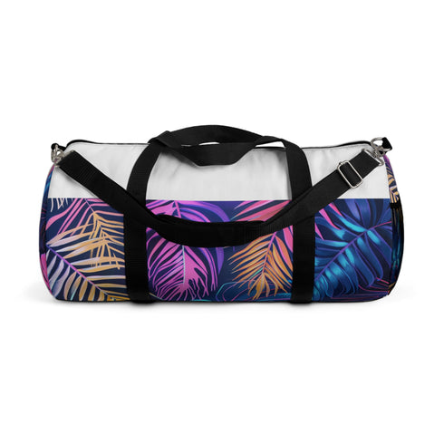Neon colored tropical palm tree duffel for beach trips and getaways.
