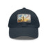 London skyline watercolor baseball cap with light brown patch.