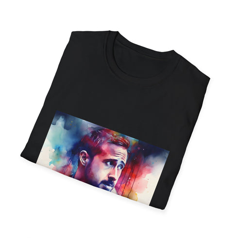 Vibrant neon watercolor crew neck charcoal T-shirt in soft cotton fabric