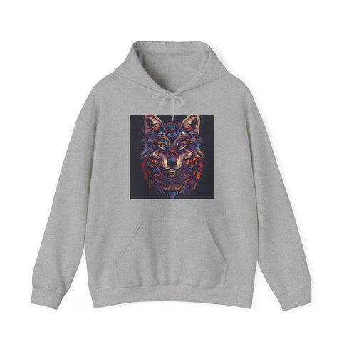 Navy tribal animal totem unisex hoodie with intricate patterns.