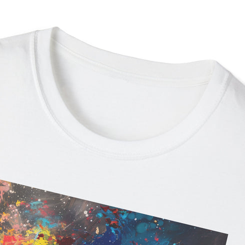 Blue Marble Earth painting T-Shirt in Charcoal, size S, cotton blend.