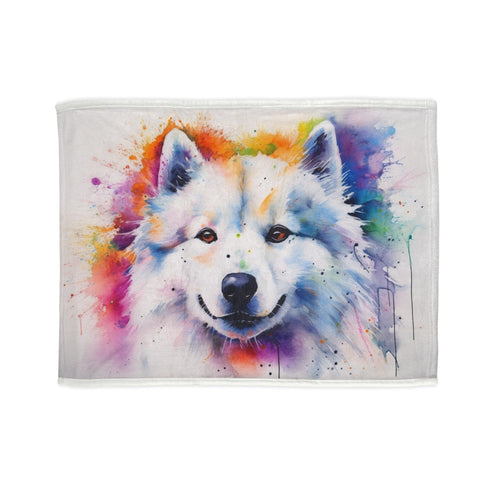 Soft white Samoyed blanket with fluffy cloud design for ultimate comfort.