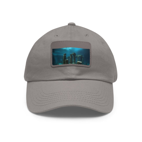 White baseball cap with light brown rectangle patch and Lost City theme.