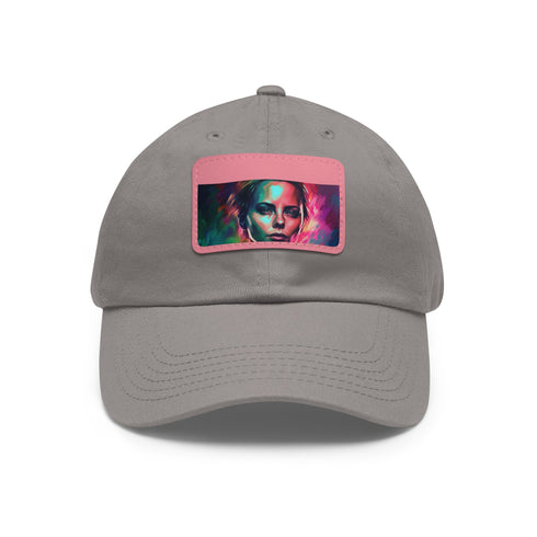 Neon watercolor charm baseball cap with light brown rectangle patch.