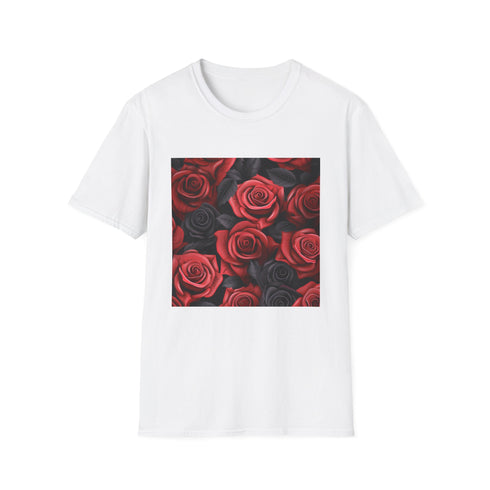 Crimson and Shadow rose tee in charcoal with crew neck design