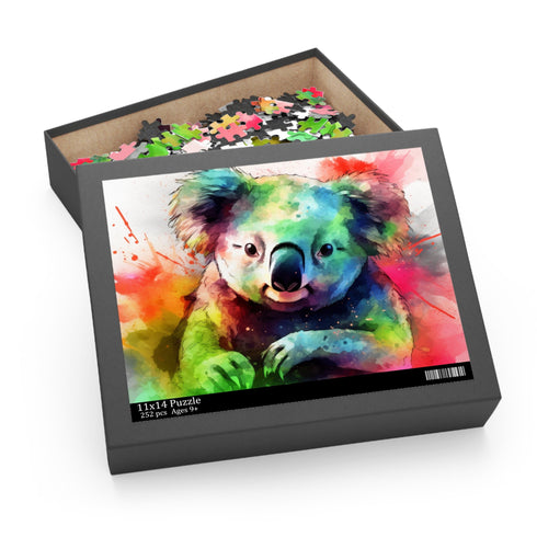 Vibrant watercolor koala puzzle for relaxation and fun.