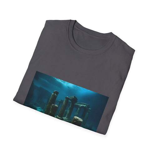 Charcoal cotton T-shirt with DTG printed ancient underwater city graphic