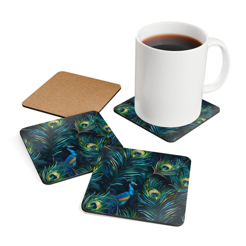 Ocean blue eyes corkwood square coasters for kitchen and desk.