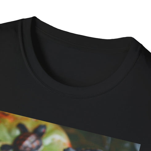 Enchanting ocean baby turtles print charcoal t-shirt, regular fit, summer picks.