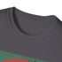 Retro sunset palm trees t-shirt in charcoal, cotton material.