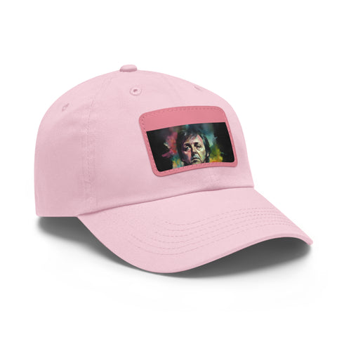 Vibrant neon watercolor baseball cap with light brown patch.