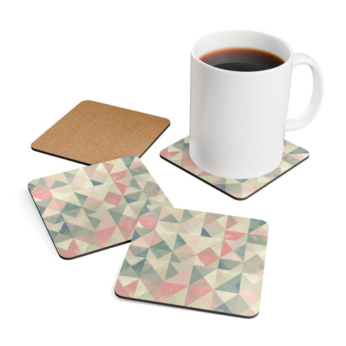 Chic geometric corkwood coasters for stylish table protection.